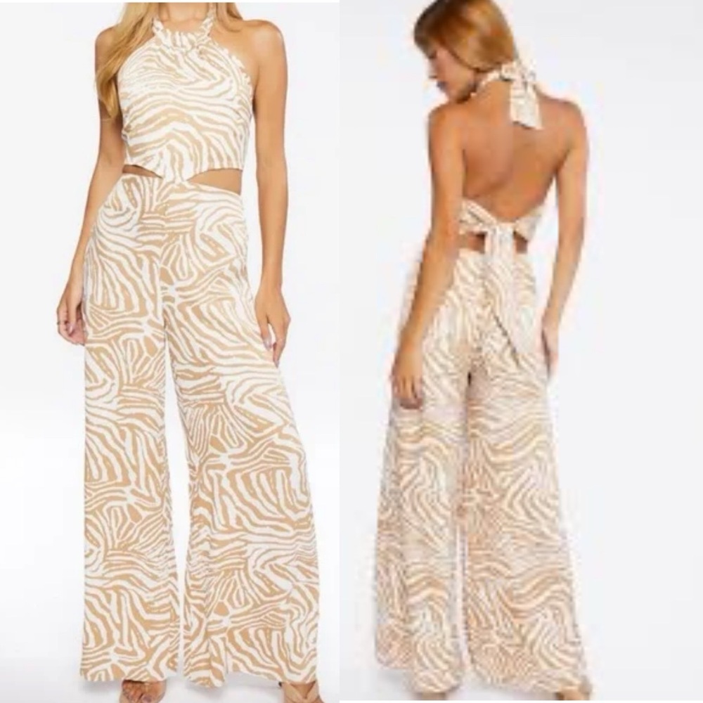Forever 21 Beige and White Zebra Jumpsuit